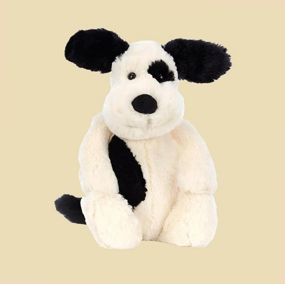 Bashful Black & Cream Puppy — front view